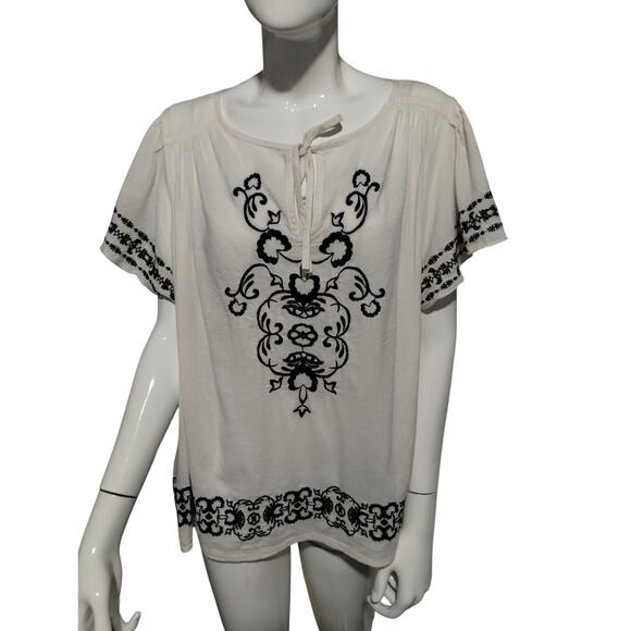 Old Navy XXL Women's Matching Embroidered Boho Cottagecore Peasant Flutter Top - Picture 12 of 12